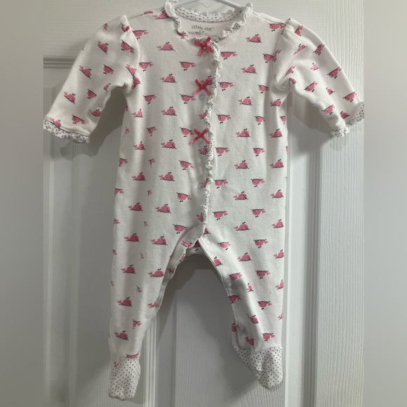 GIRLY Pink Whale w/ Ruffles 6M Baby Girl Sleeper w/ Accent Bows & Polka Dots - Picture 1 of 11